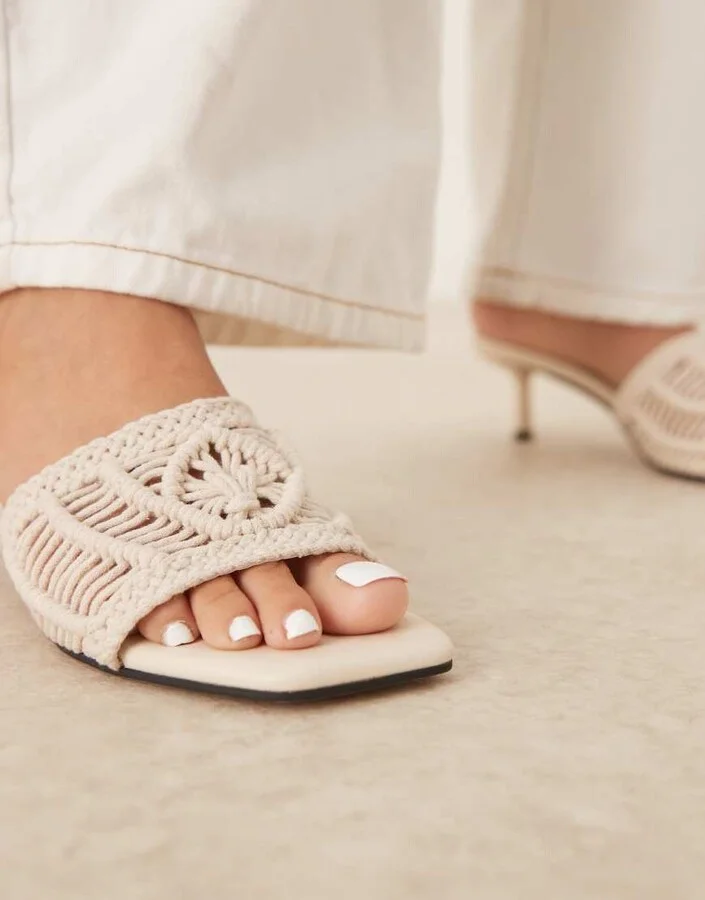 ASOS DESIGN Hyped woven kitten heel mules in off white - Image 3