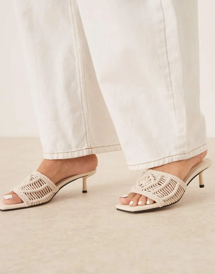 ASOS DESIGN Hyped woven kitten heel mules in off white