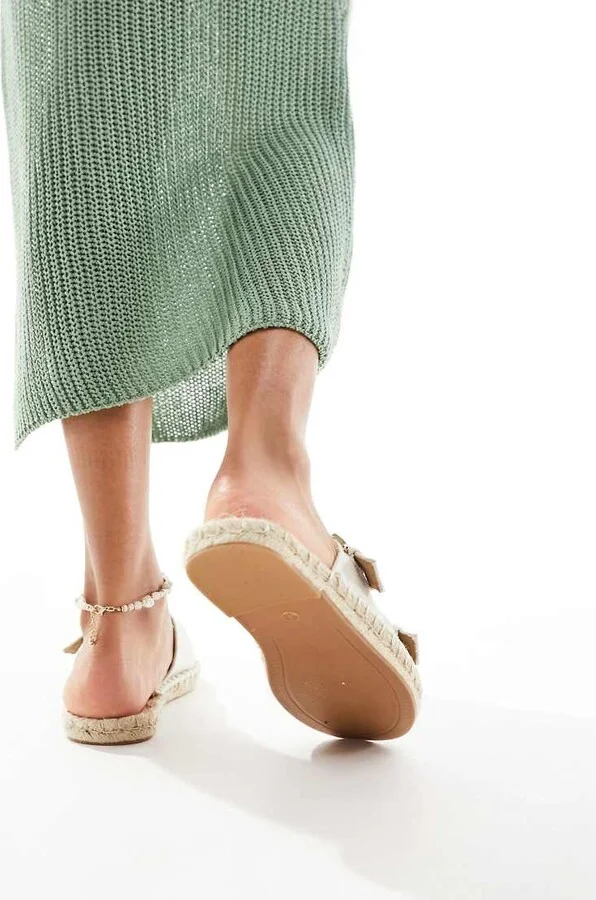 ASOS DESIGN Jada double buckle espadrille mules in natural linen - Image 2
