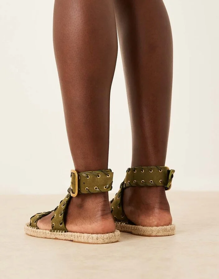 ASOS DESIGN Jazzy whipstitch espadrille sandals in khaki green - Image 2