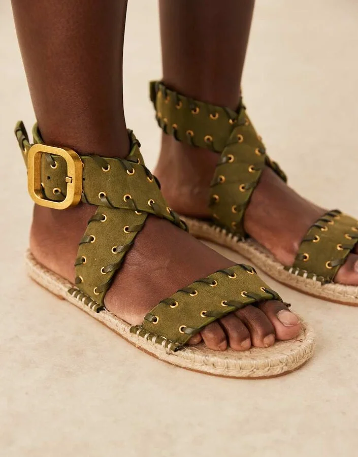 ASOS DESIGN Jazzy whipstitch espadrille sandals in khaki green - Image 4
