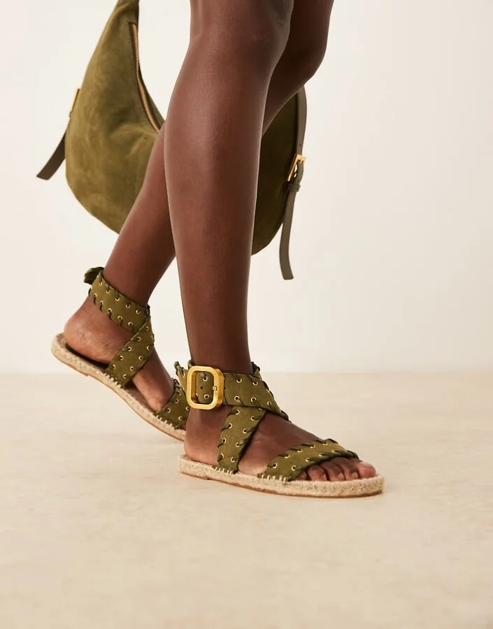 ASOS DESIGN Jazzy whipstitch espadrille sandals in khaki green