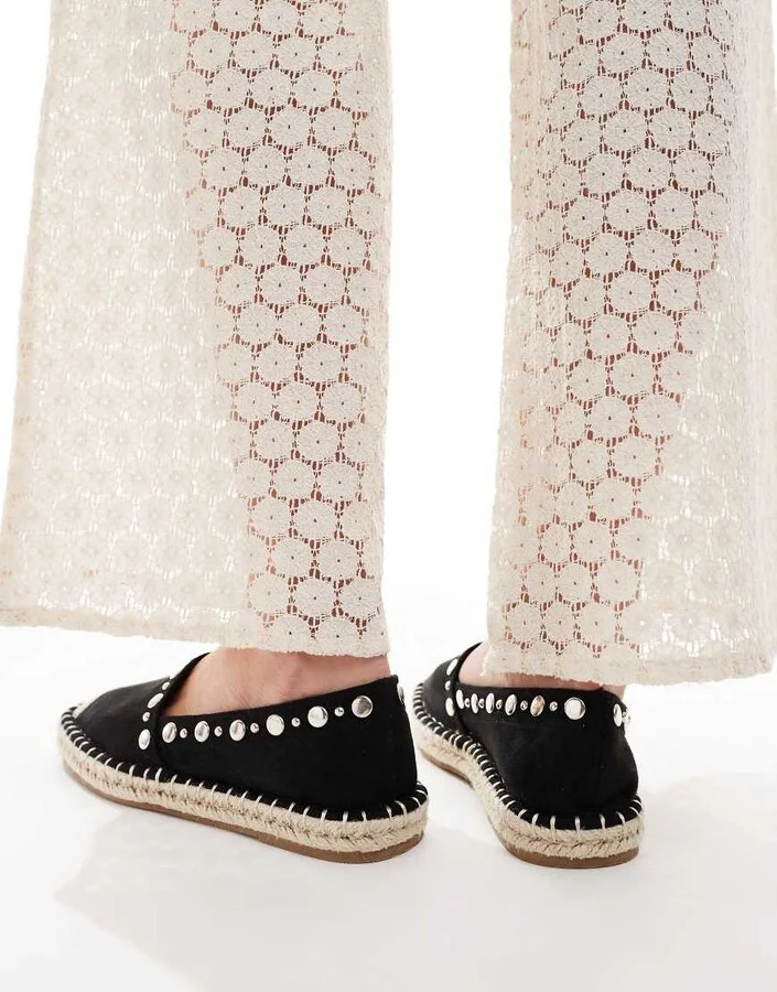 ASOS DESIGN Jeanie closed toe studded espadrilles in black - Image 2