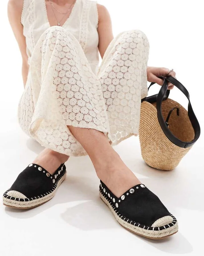 ASOS DESIGN Jeanie closed toe studded espadrilles in black