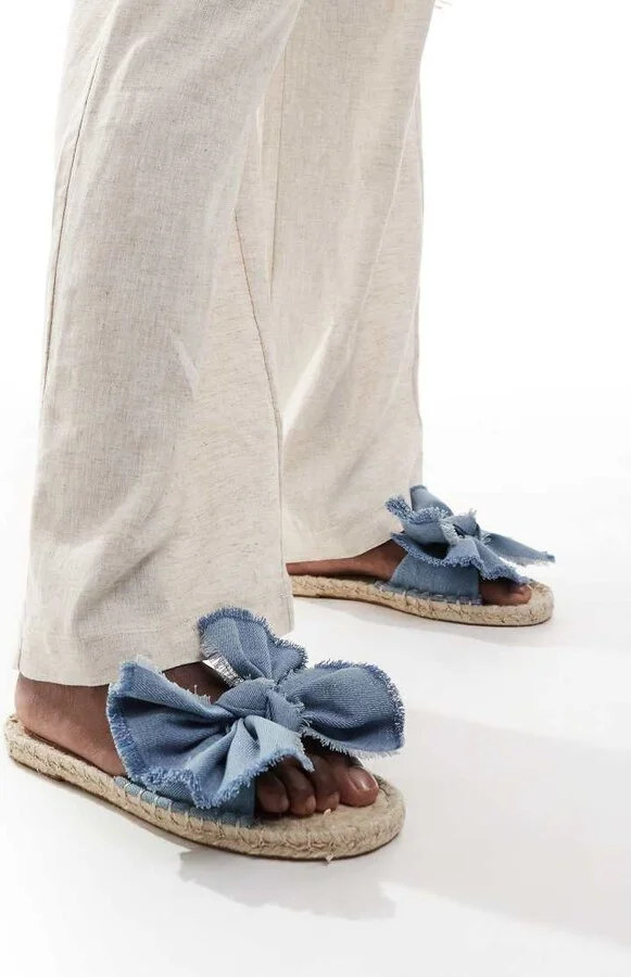 ASOS DESIGN Jem bow espadrille mule sandals in denim - Image 2