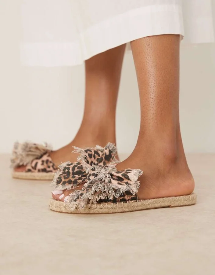 ASOS DESIGN Jem bow espadrille mule sandals in leopard