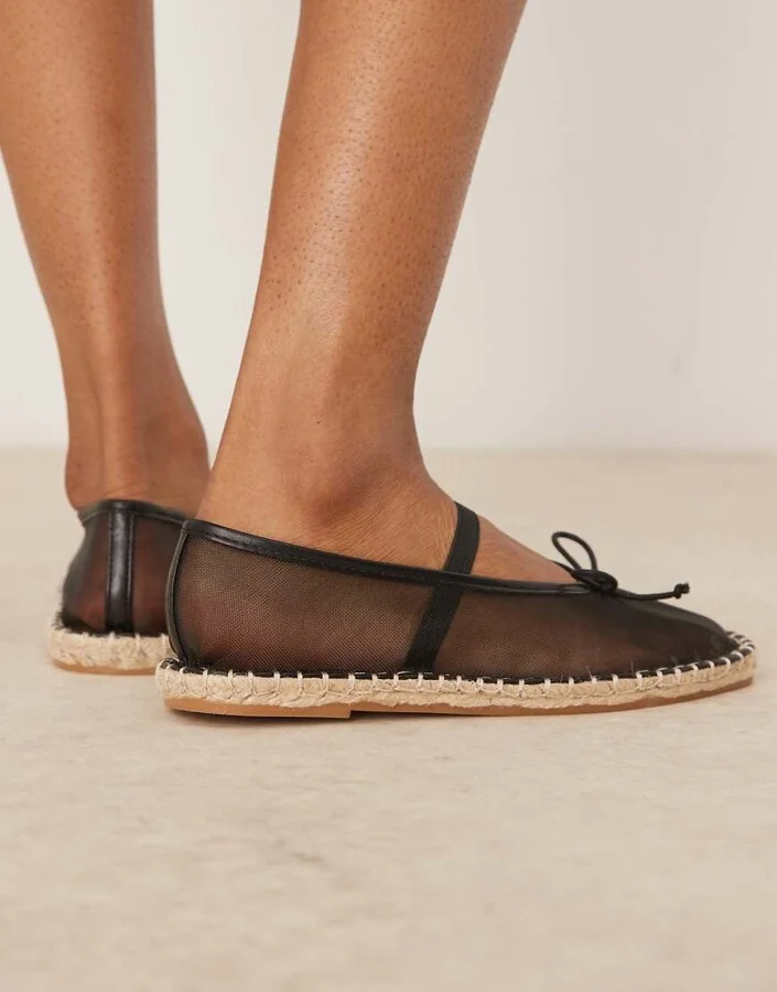 ASOS DESIGN Jennie espadrille ballet flat in black mesh - Image 3