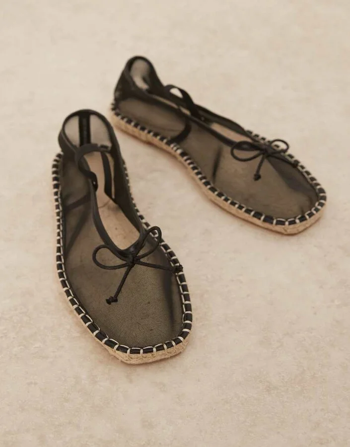 ASOS DESIGN Jennie espadrille ballet flat in black mesh - Image 4
