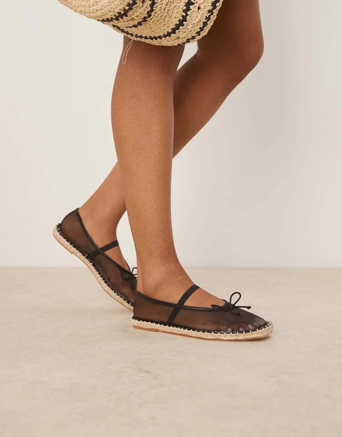 ASOS DESIGN Jennie espadrille ballet flat in black mesh