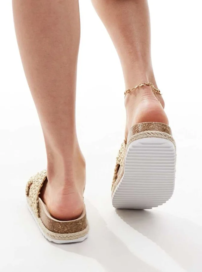 ASOS DESIGN Jessica cross strap espadrille mule sandals in gold weave - Image 4