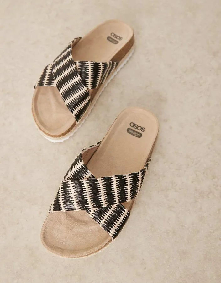 ASOS DESIGN Jessica cross strap espadrille mule sandals in natural stripe - Image 2