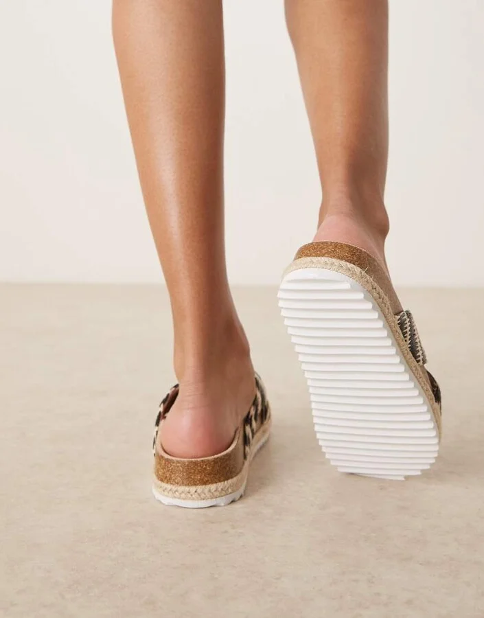 ASOS DESIGN Jessica cross strap espadrille mule sandals in natural stripe - Image 4