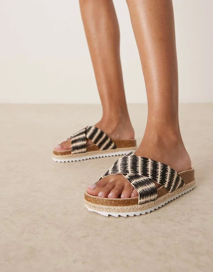 ASOS DESIGN Jessica cross strap espadrille mule sandals in natural stripe