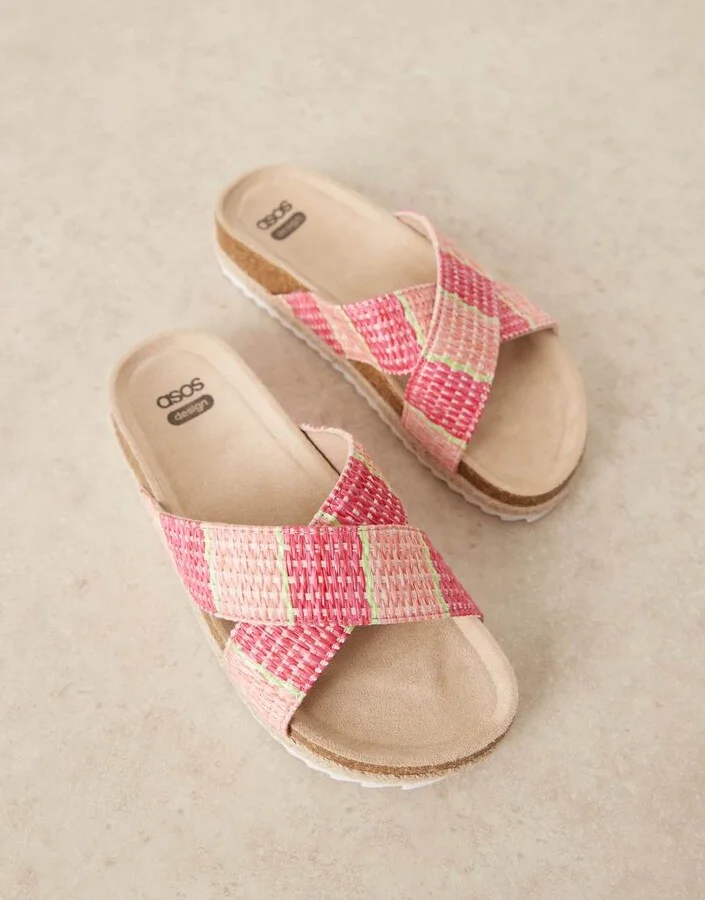 ASOS DESIGN Jessica cross strap espadrille mule sandals in pink raffia - Image 2