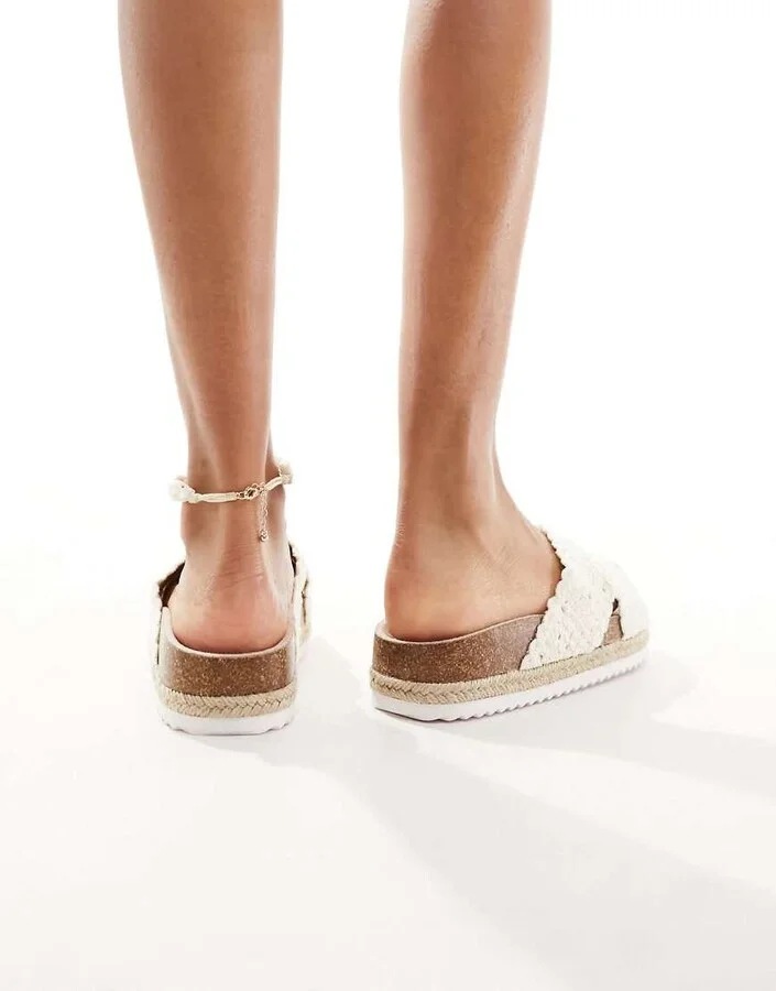 ASOS DESIGN Jessica cross strap espadrille mule sandals in white crochet - Image 2