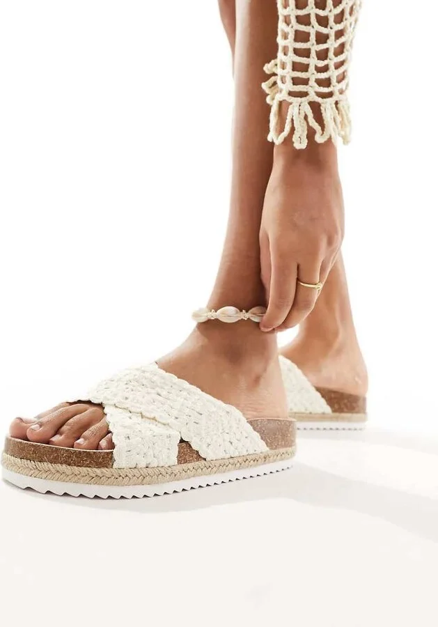 ASOS DESIGN Jessica cross strap espadrille mule sandals in white crochet - Image 4