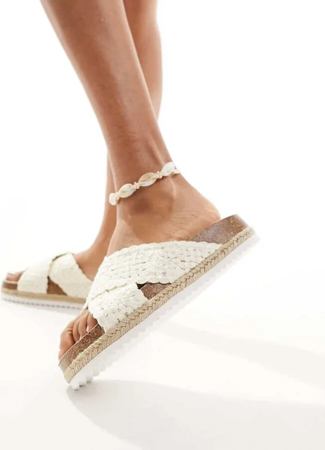 ASOS DESIGN Jessica cross strap espadrille mule sandals in white crochet