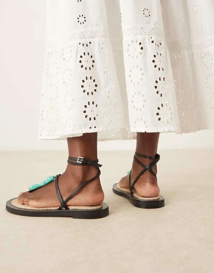 ASOS DESIGN Jewel footbed espadrille sandals in black with blue marble trim - Image 2