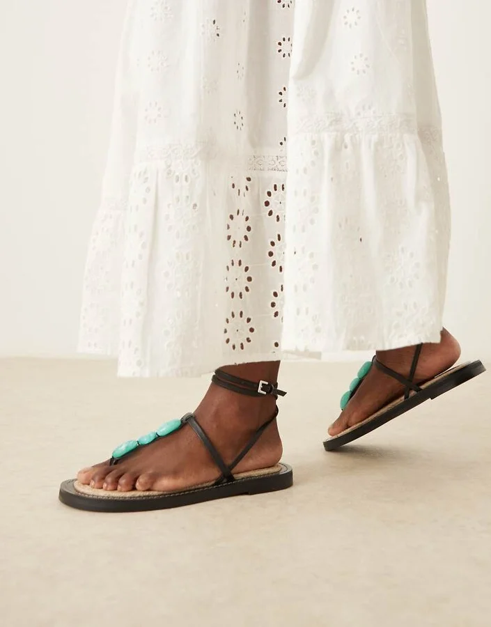 ASOS DESIGN Jewel footbed espadrille sandals in black with blue marble trim - Image 4
