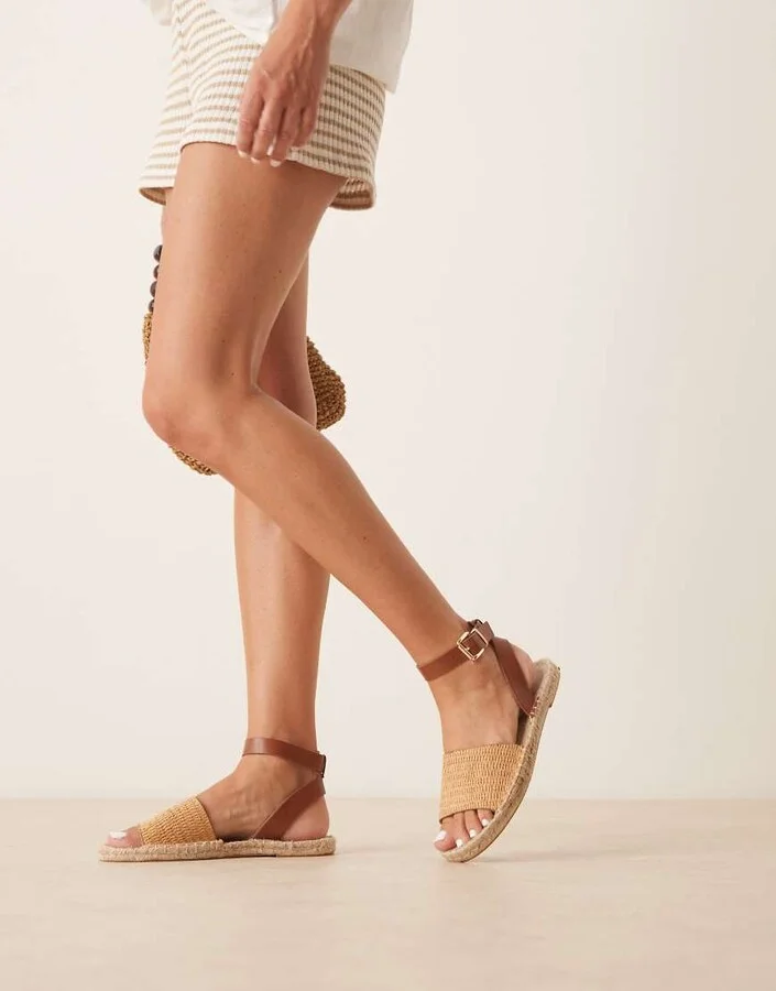 ASOS DESIGN Jilly espadrille sandals in tan/raffia mix - Image 2