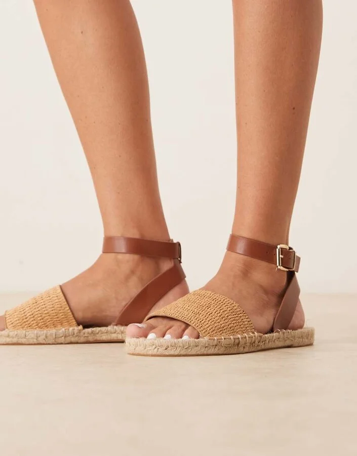 ASOS DESIGN Jilly espadrille sandals in tan/raffia mix