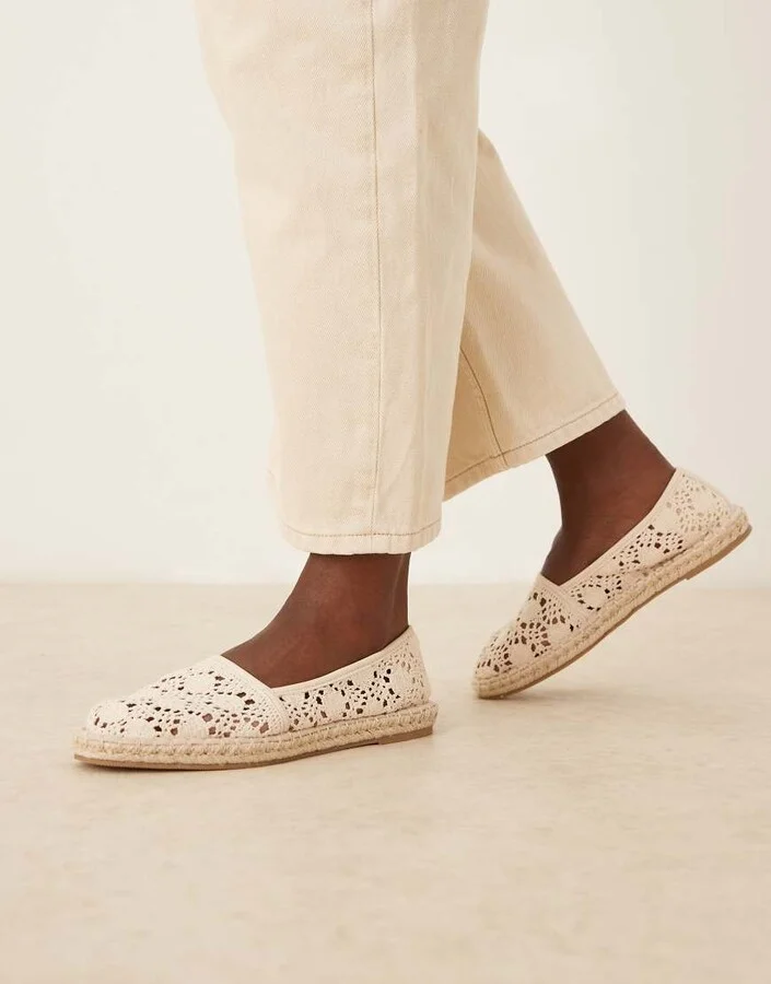 ASOS DESIGN Joey close toe espadrilles in natural crochet