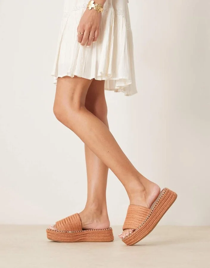 ASOS DESIGN Jordyn flatform espadrille mule sandals in apricot