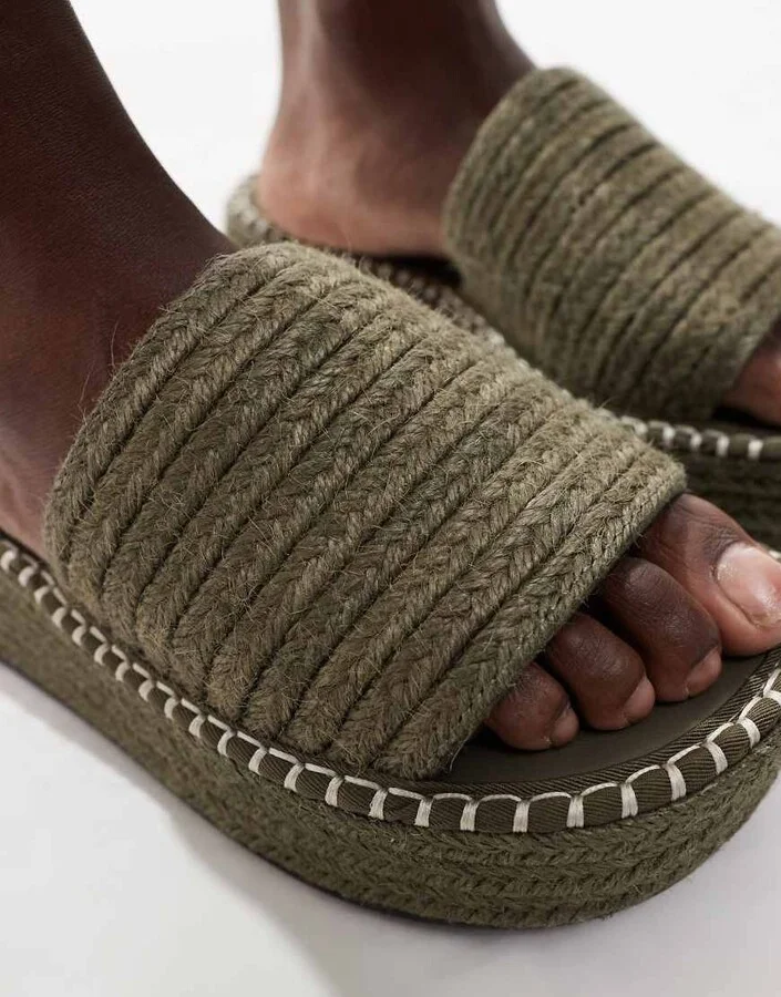 ASOS DESIGN Jordyn flatform espadrille mule sandals in khaki - Image 3