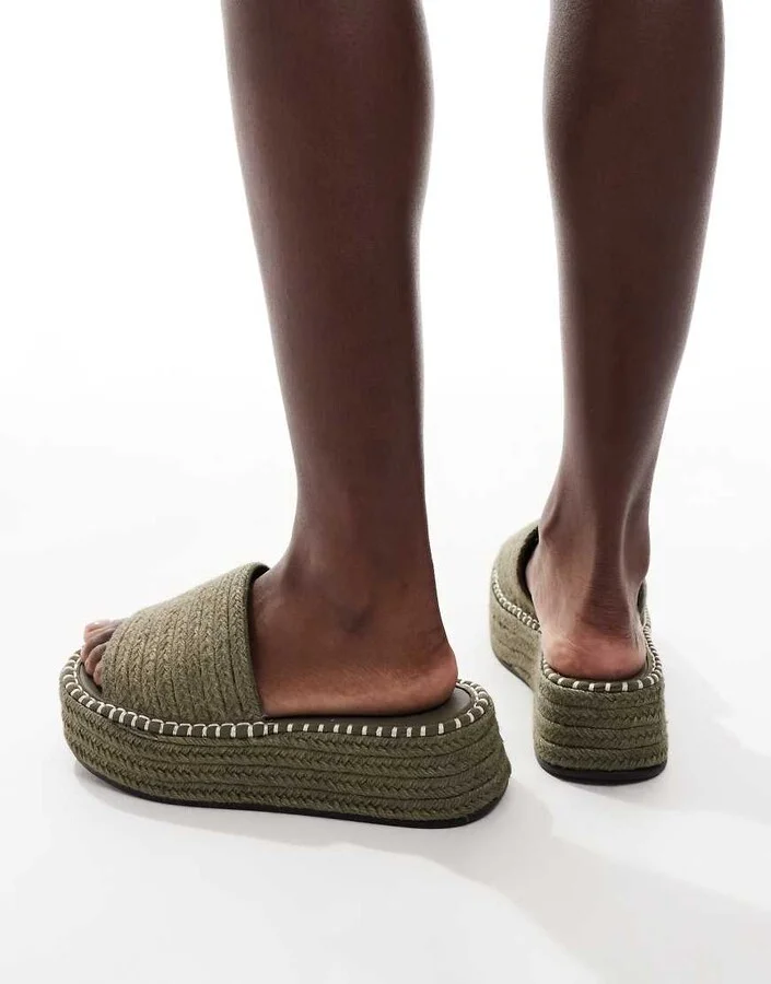 ASOS DESIGN Jordyn flatform espadrille mule sandals in khaki - Image 4