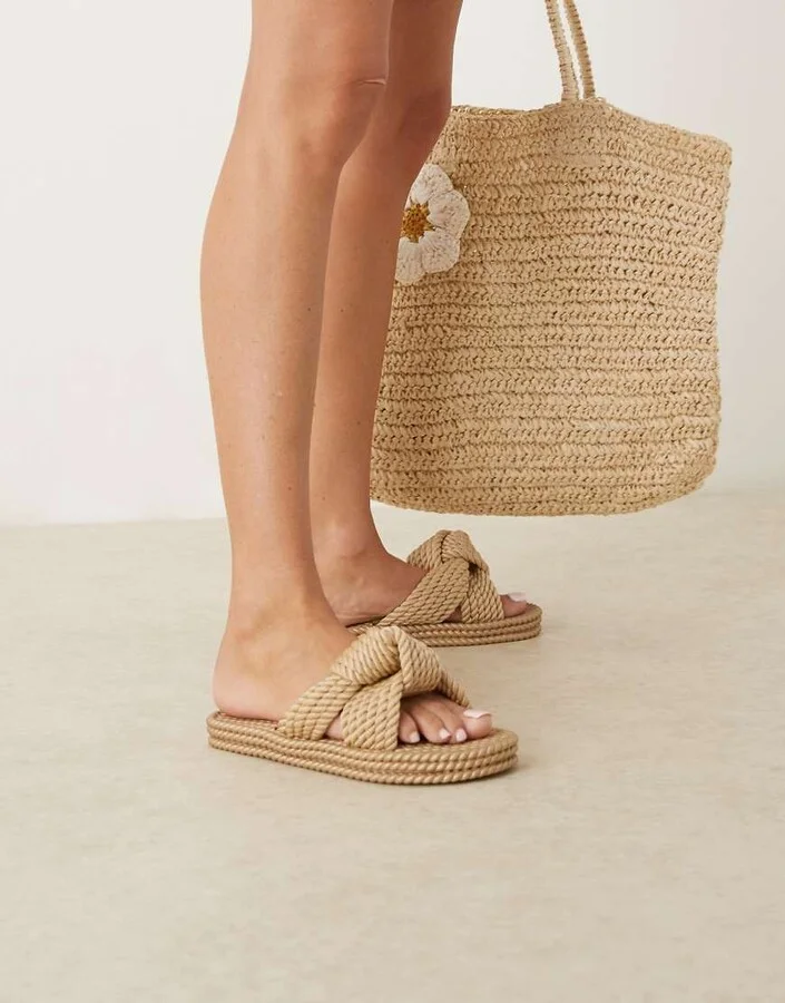 ASOS DESIGN Josie chunky knot jelly mule sandals in gold - Image 2