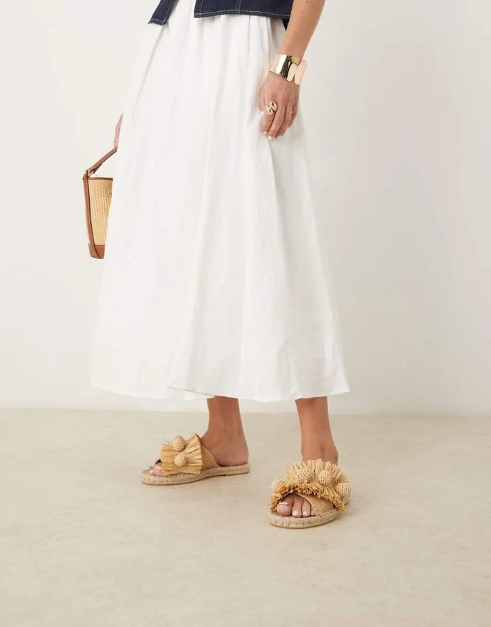 ASOS DESIGN Jovie raffia pom-pom espadrille mules in natural - Image 3