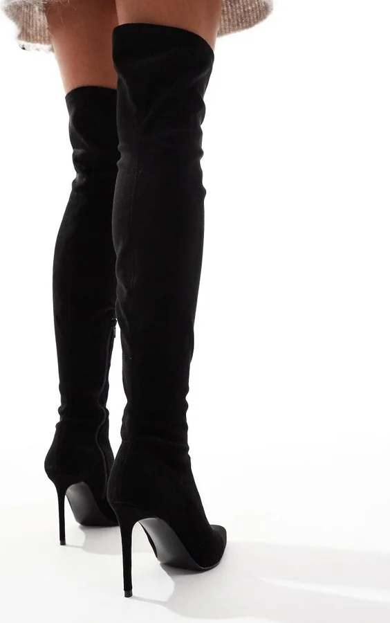 ASOS DESIGN Kathryn high-heeled over the knee boots in micro - Image 4