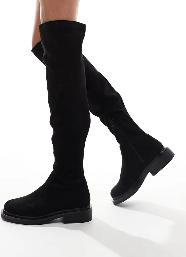 ASOS DESIGN Kaylee smart flat over-the-knee boots in black - Image 2
