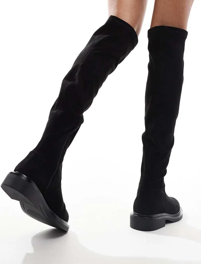 ASOS DESIGN Kaylee smart flat over-the-knee boots in black - Image 4