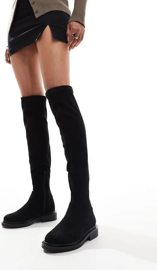 ASOS DESIGN Kaylee smart flat over-the-knee boots in black