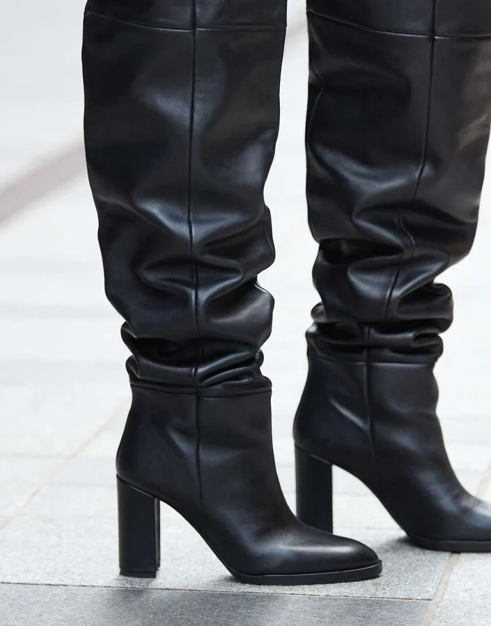 ASOS DESIGN Kiki premium heeled leather-over-the-knee boots in black - Image 3