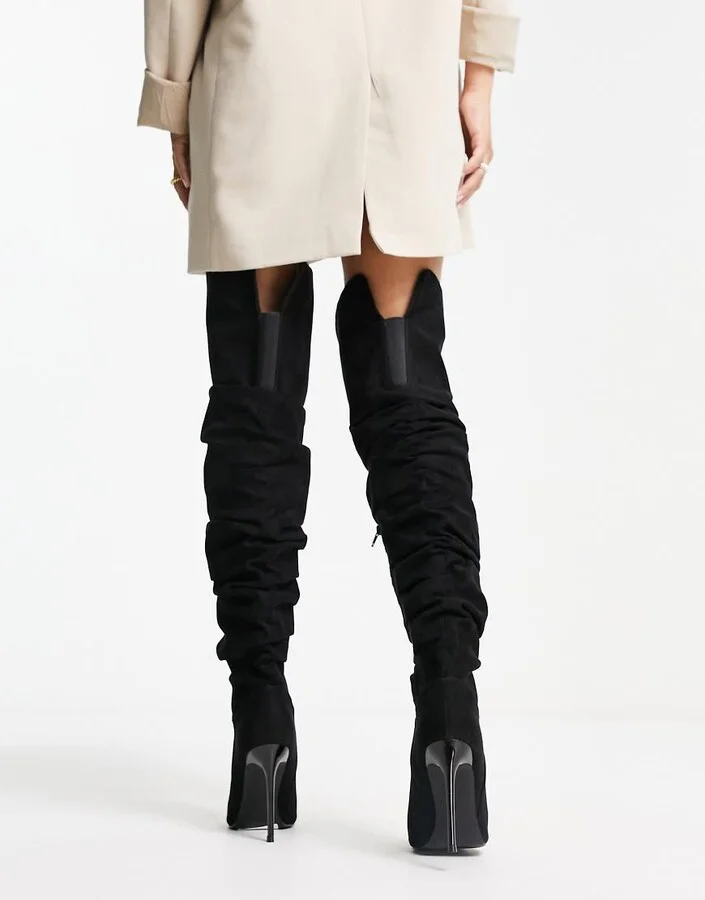 ASOS DESIGN Kingdom heeled ruched over the knee boots in black - Image 2