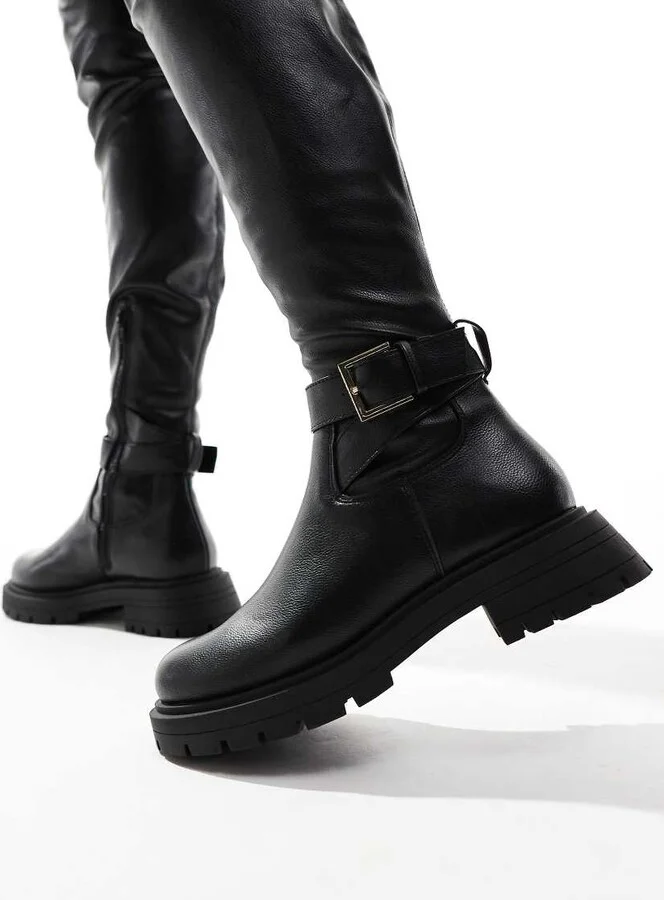 ASOS DESIGN Kirby buckle detail flat over the knee boots in black - Image 2