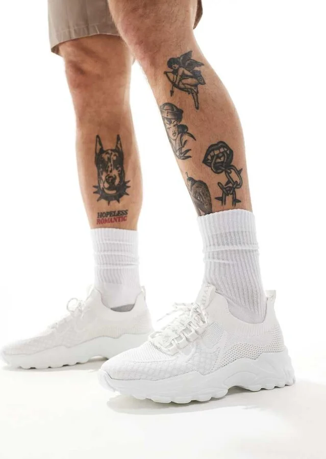 ASOS DESIGN knit lace up sneakers in white