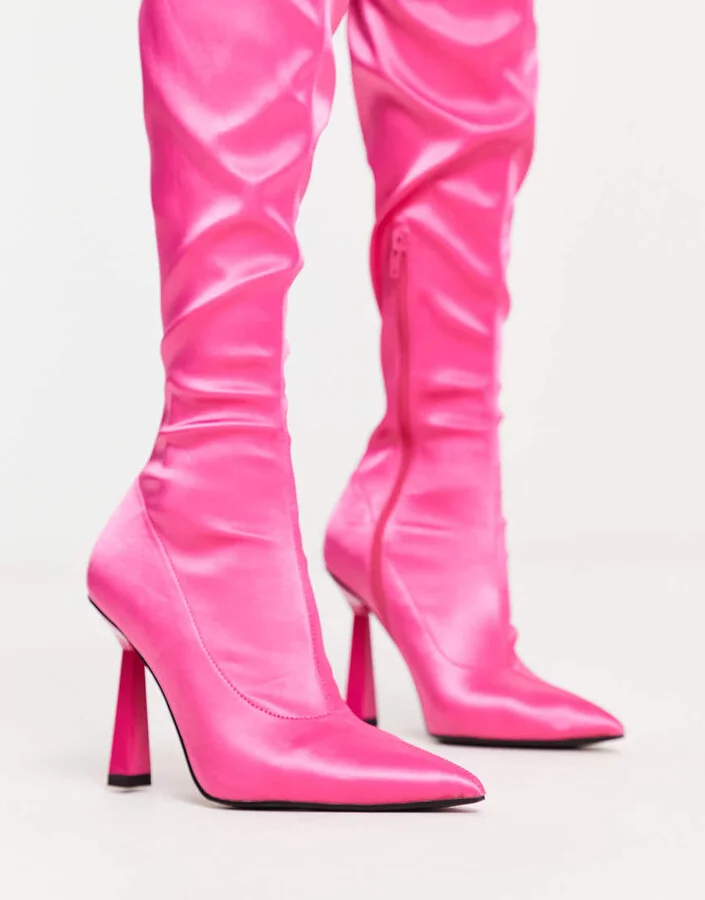 ASOS DESIGN Krista heeled sock boots in pink satin - Image 3