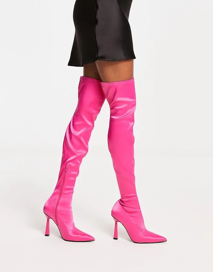ASOS DESIGN Krista heeled sock boots in pink satin - Image 4
