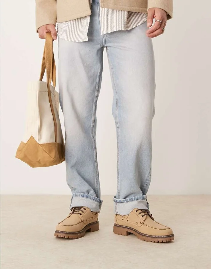 ASOS DESIGN lace up boat shoes in stone - Image 2