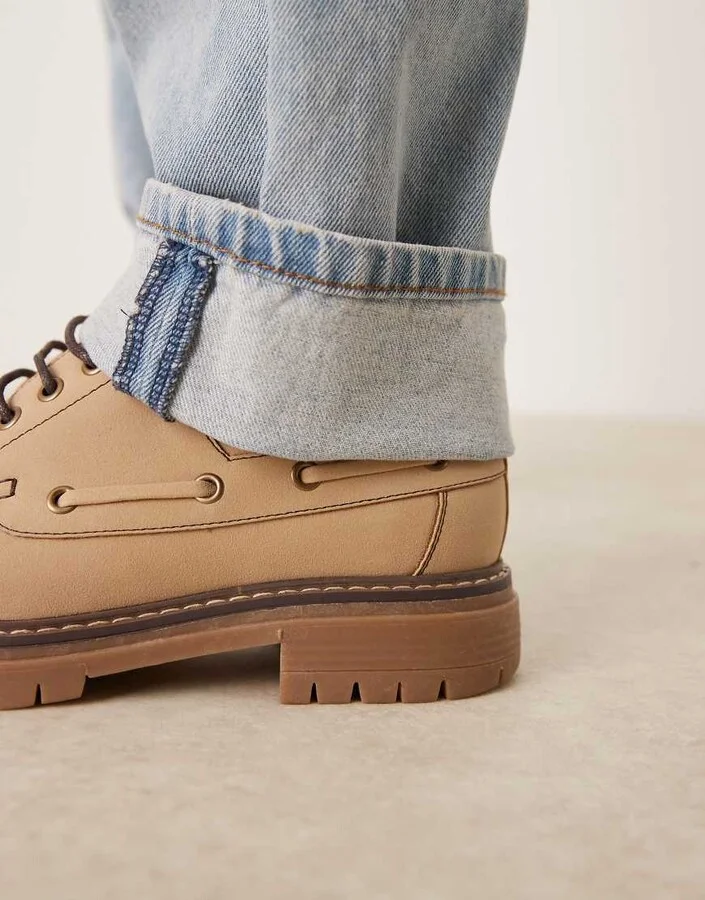 ASOS DESIGN lace up boat shoes in stone - Image 3