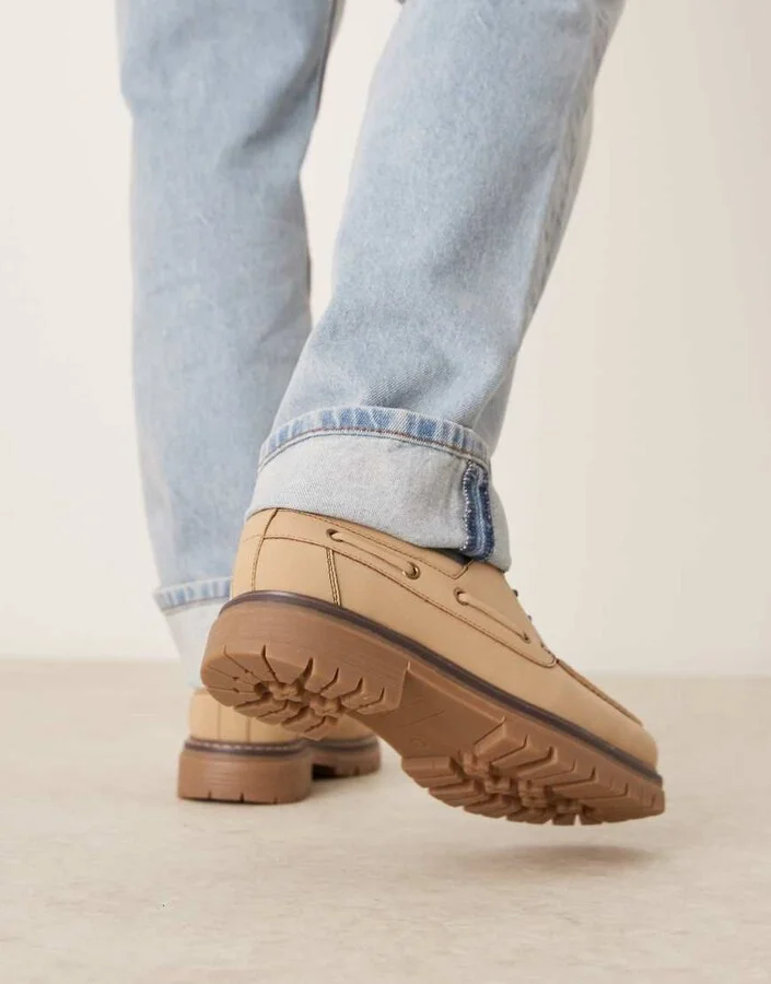 ASOS DESIGN lace up boat shoes in stone - Image 4