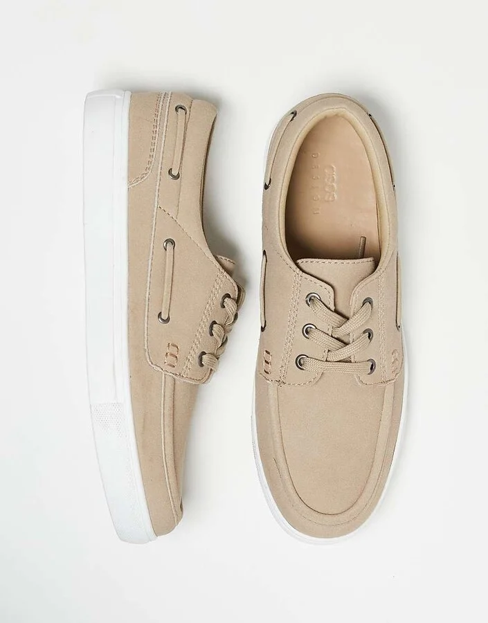 ASOS DESIGN lace up boat shoes in stone - Image 2