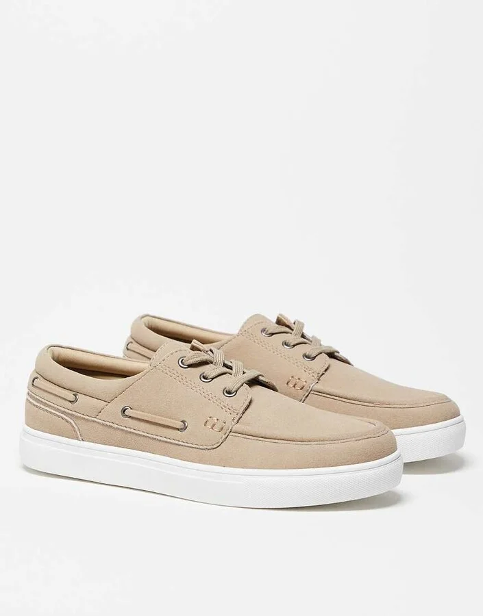 ASOS DESIGN lace up boat shoes in stone - Image 3
