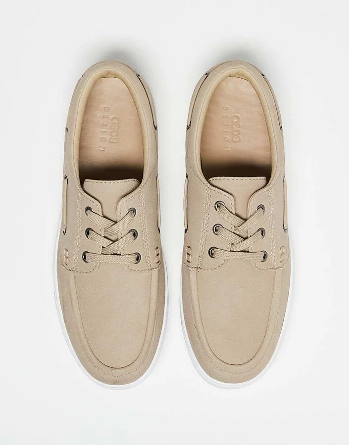 ASOS DESIGN lace up boat shoes in stone - Image 4