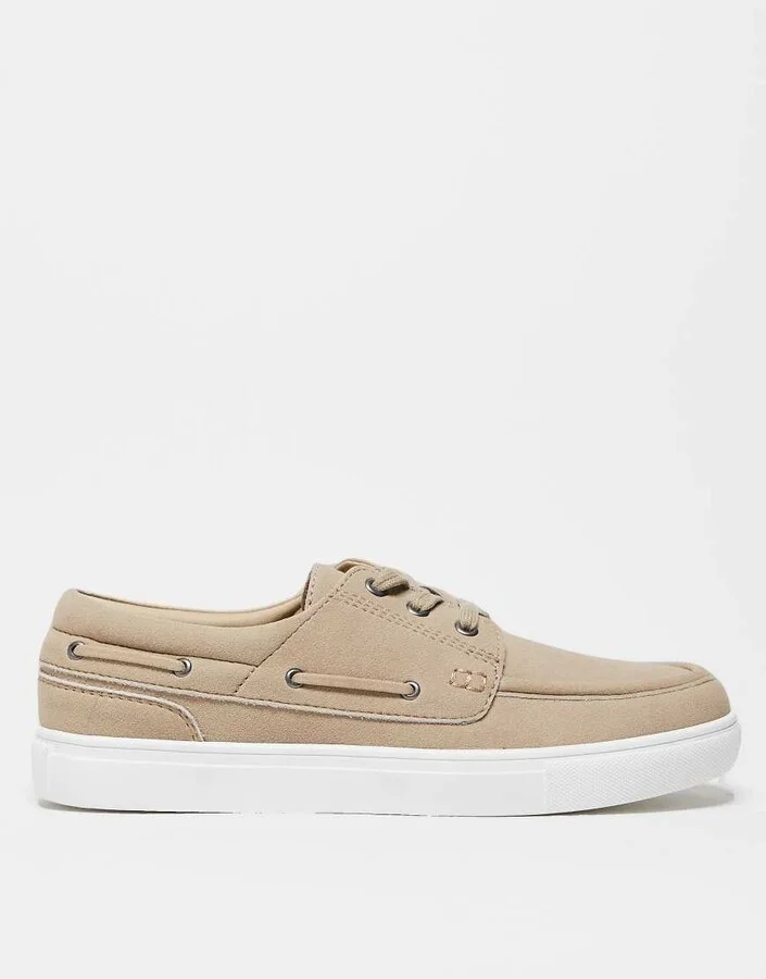 ASOS DESIGN lace up boat shoes in stone