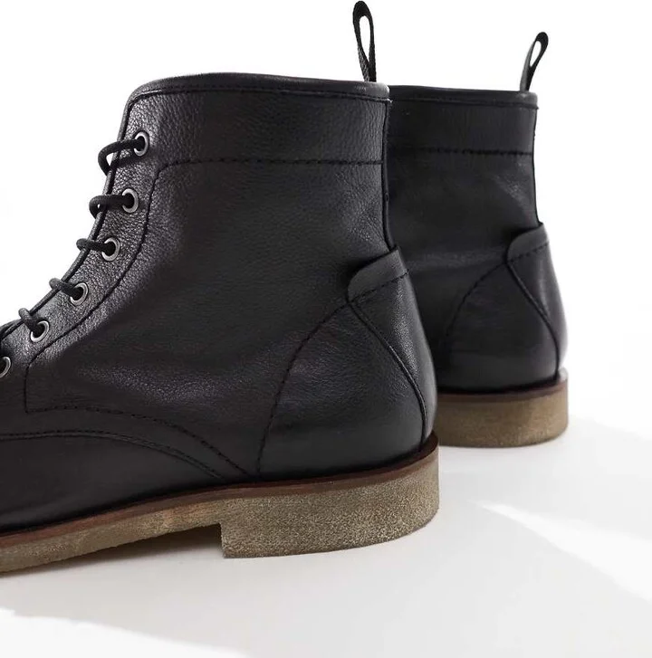 ASOS DESIGN lace up boots in black leather with natural sole - Image 2