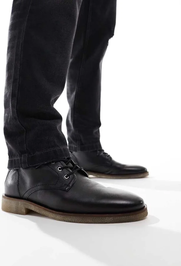 ASOS DESIGN lace up boots in black leather with natural sole